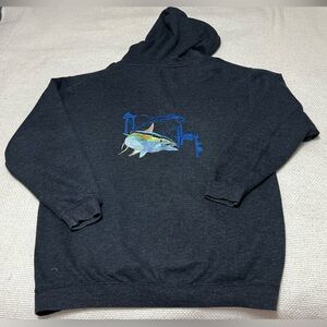 GUY HARVEY By AFTCO BLUE WATER Men Large Fish Embroidered Double-sided Hoodie